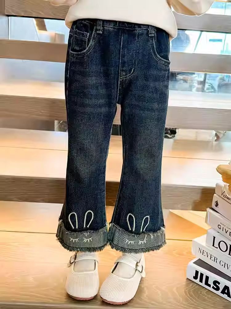 Kids Cotton Denim Jeans with Frayed Hem