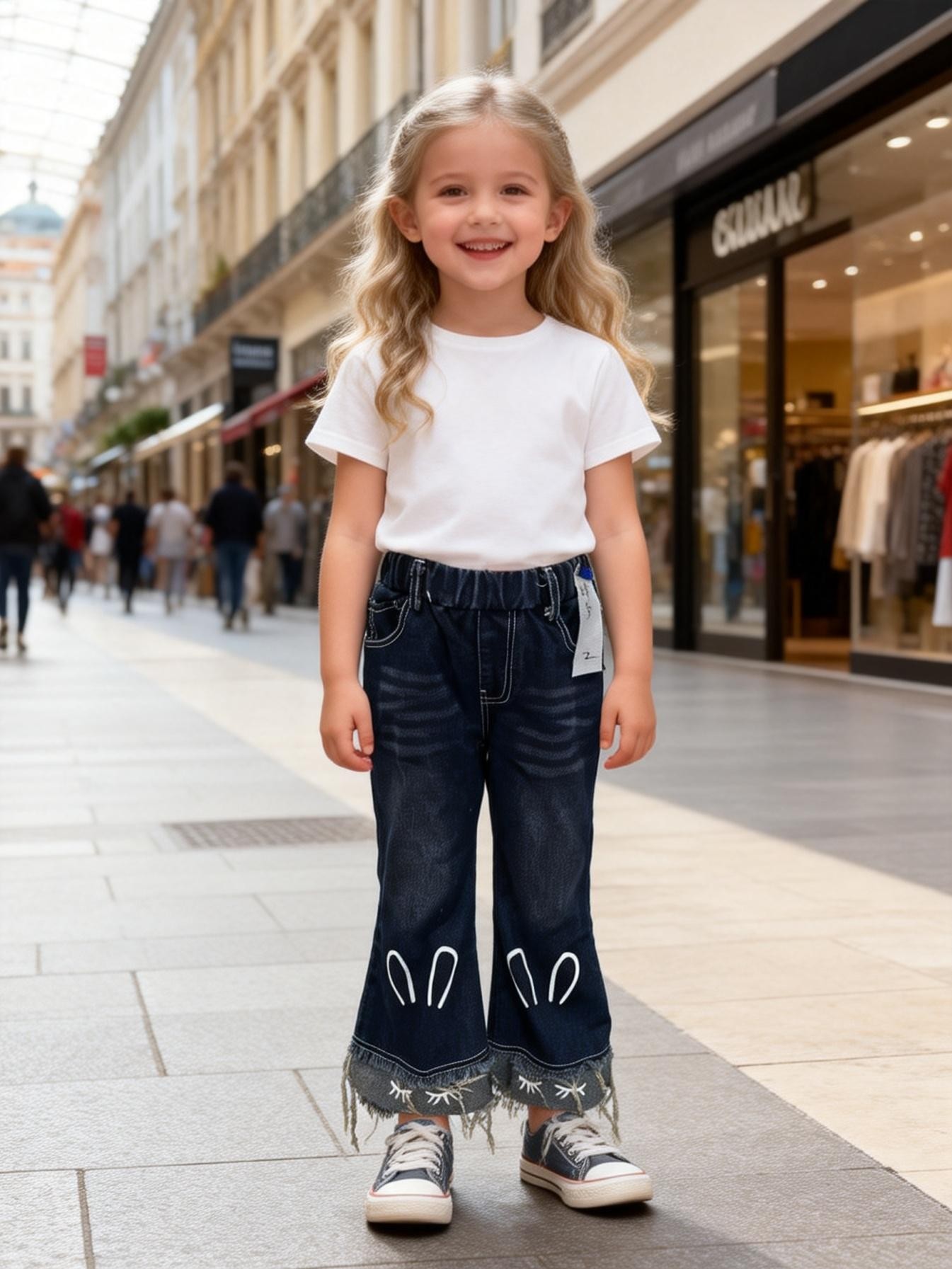 Kids Cotton Denim Jeans with Frayed Hem
