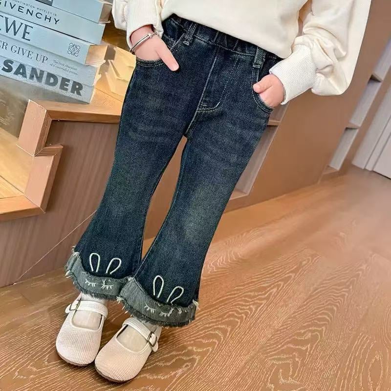 Kids Cotton Denim Jeans with Frayed Hem