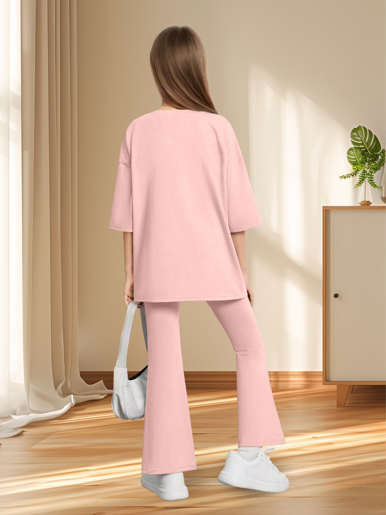 Girls Pink Mid-Rise Flare Pants