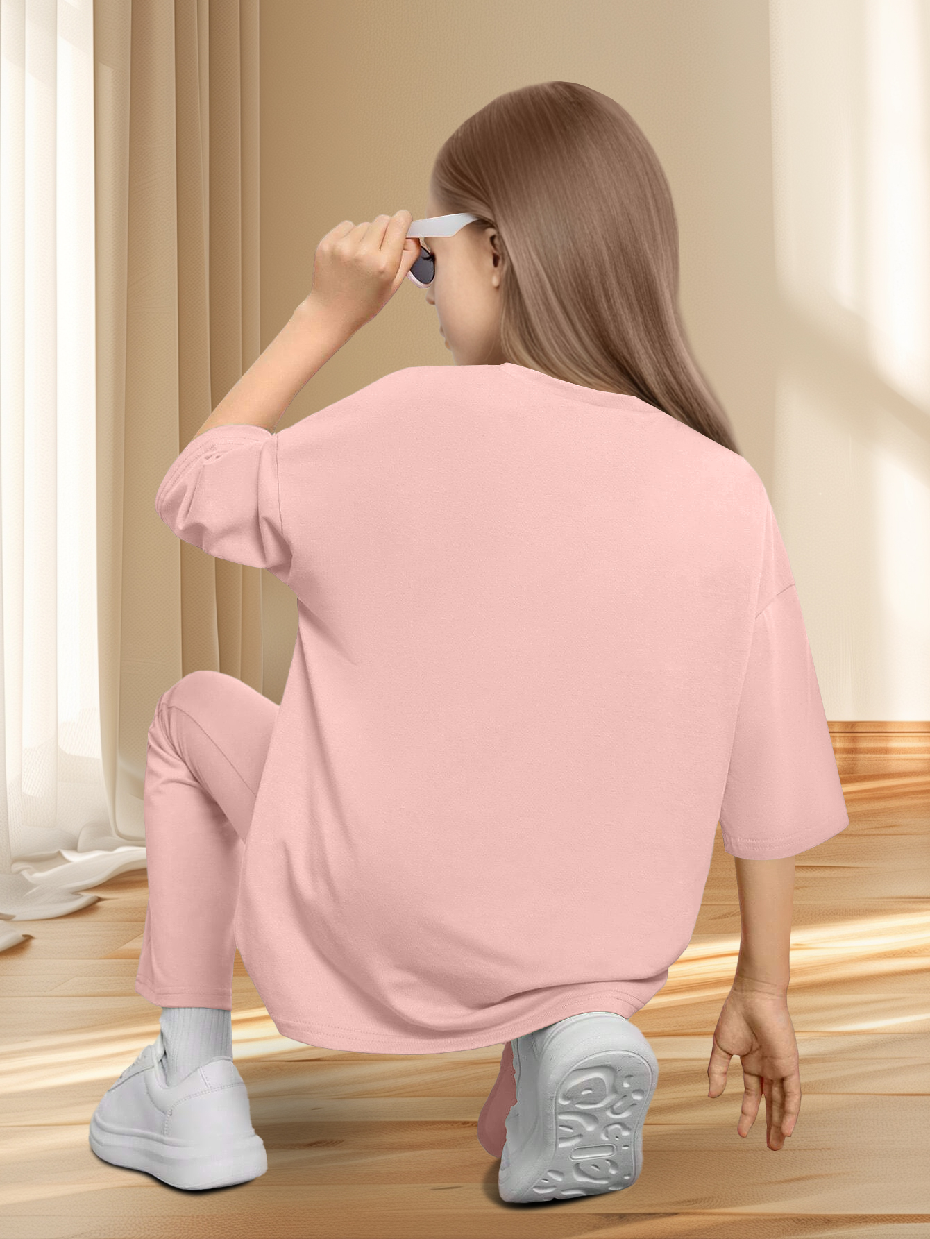 Girls Pink Mid-Rise Flare Pants