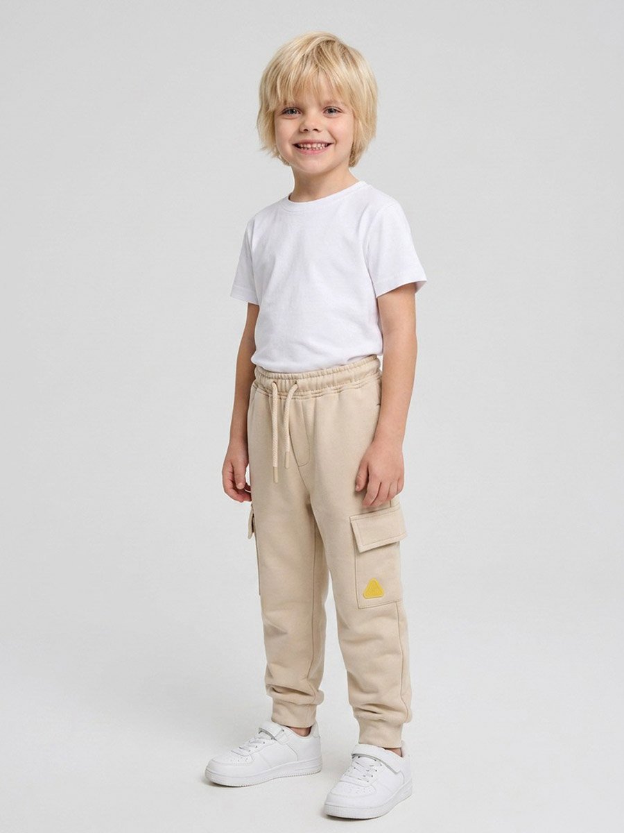 Boys Beige Cuffed Hem Cargo Joggers