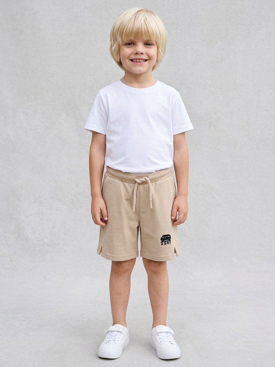 Boys Beige Cotton Blend Drawstring Shorts