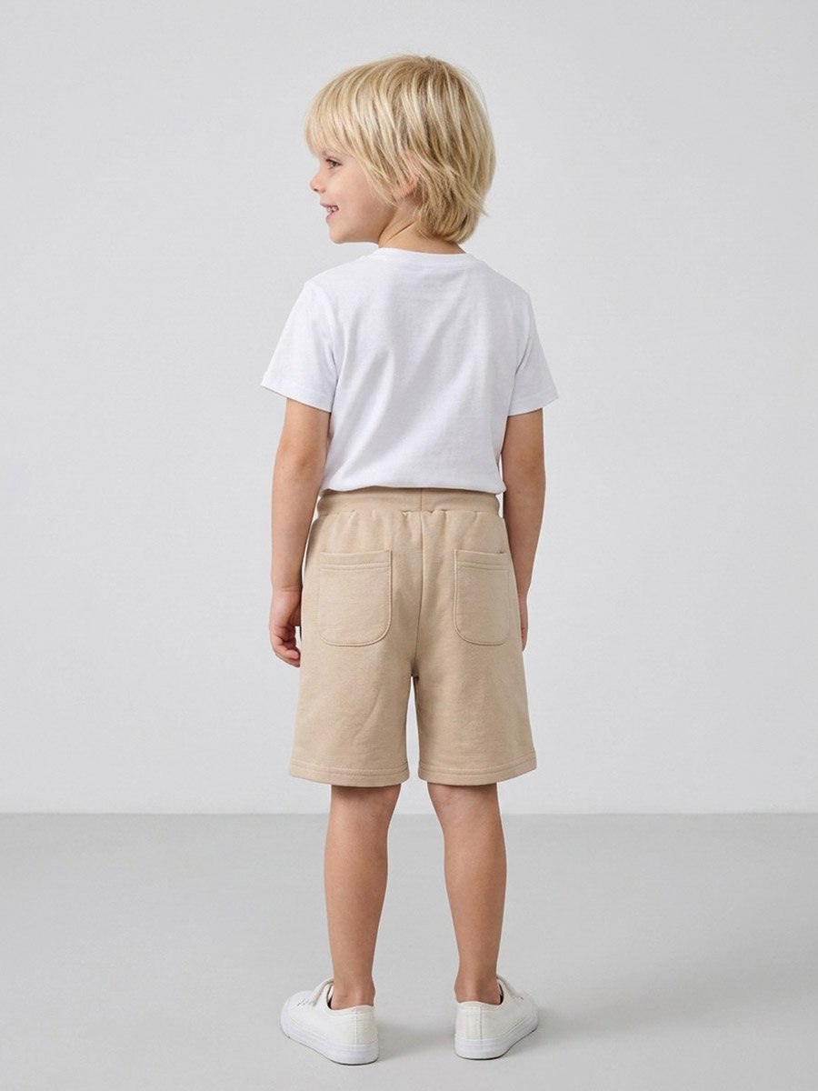 Boys Beige Cotton Blend Drawstring Shorts