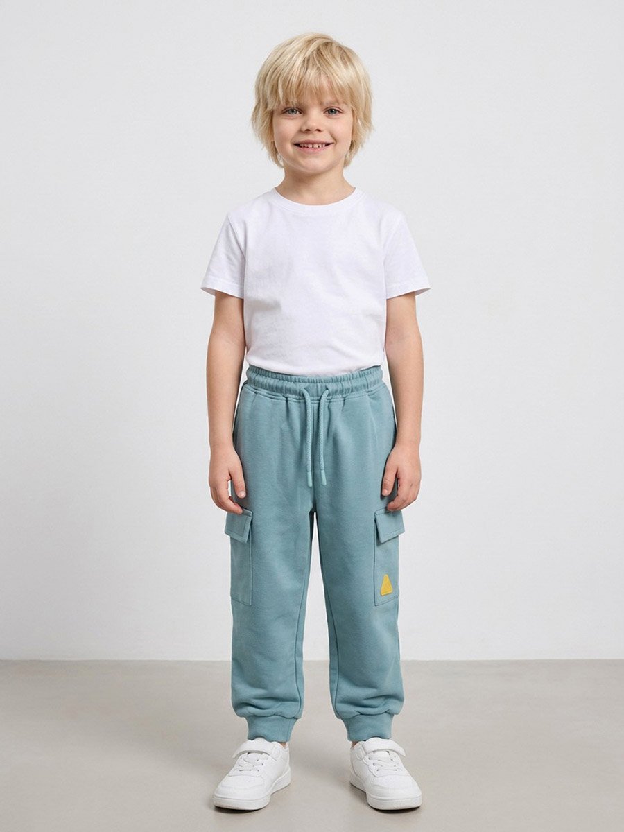 Boys Light Blue Cuffed Hem Cargo Joggers