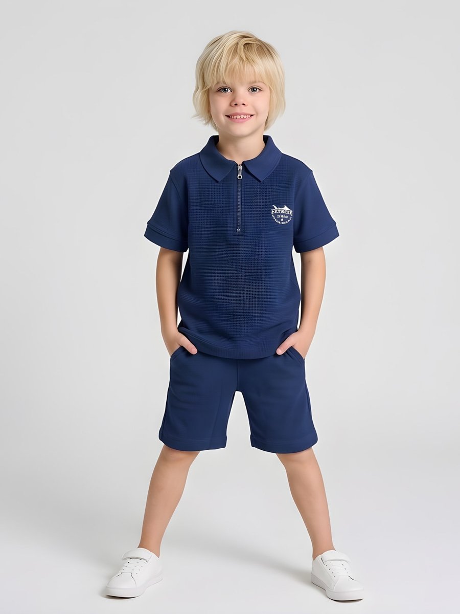 Boys Navy Blue Polo T-Shirt and Shorts Set
