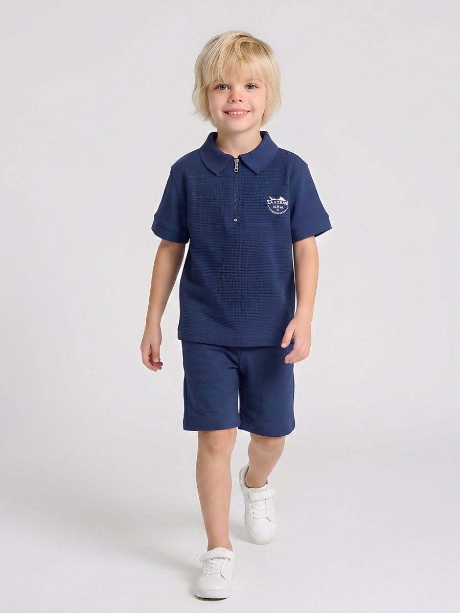 Boys Navy Blue Polo T-Shirt and Shorts Set
