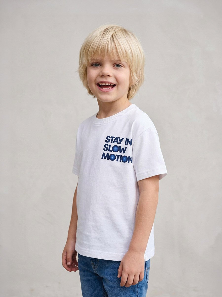 Boys White Graphic Print Oversized T-Shirt