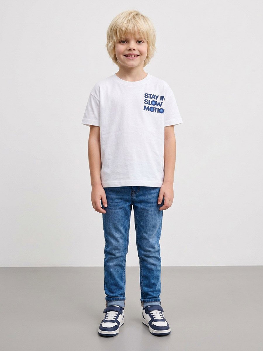 Boys White Graphic Print Oversized T-Shirt