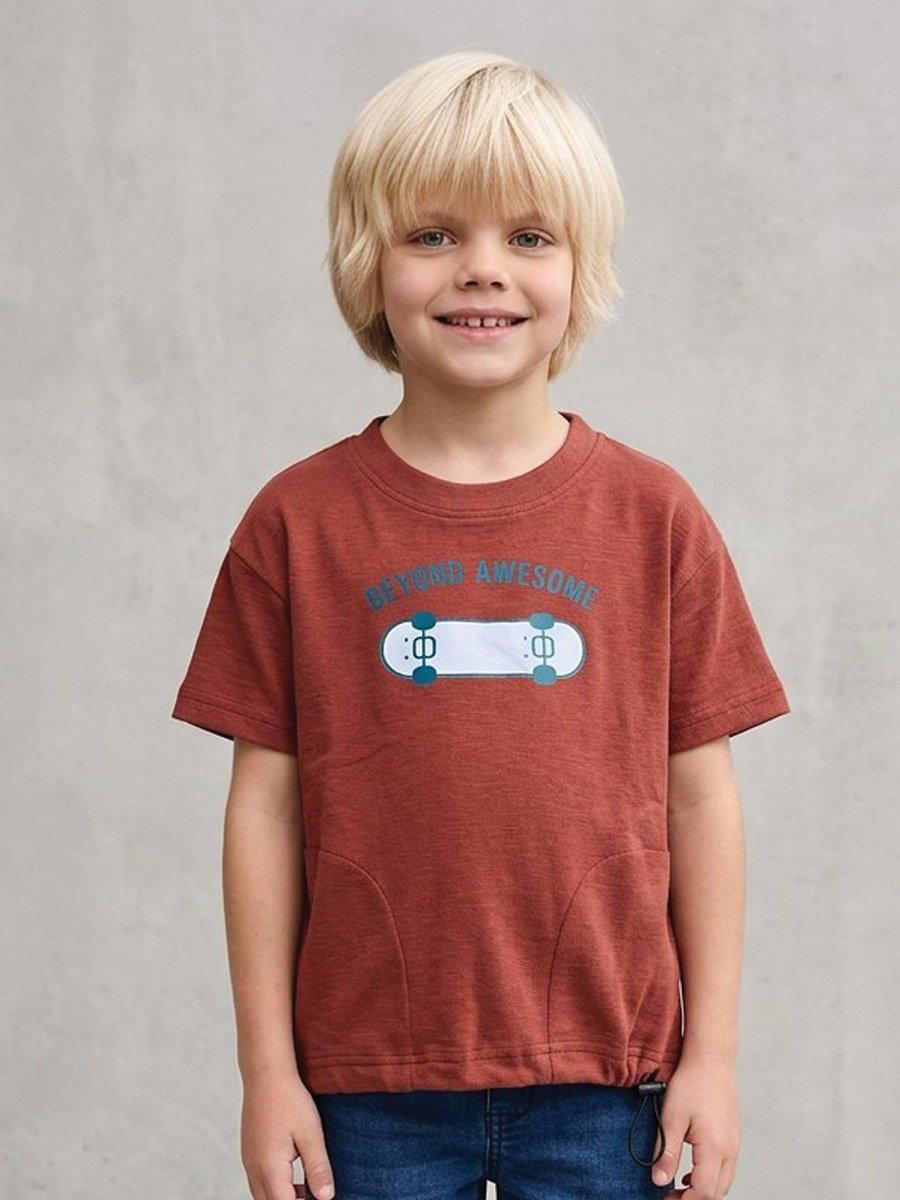 Boys Rust Graphic Print Regular Fit T-Shirt