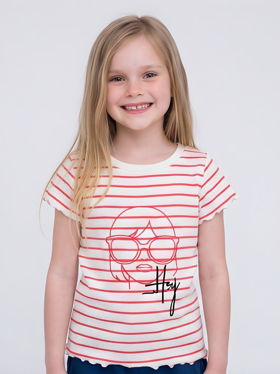 Girls Ribbed T-Shirt with Embroidery