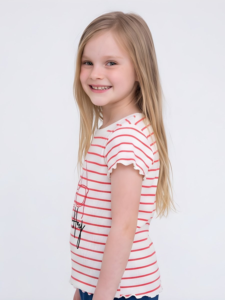 Girls Ribbed T-Shirt with Embroidery