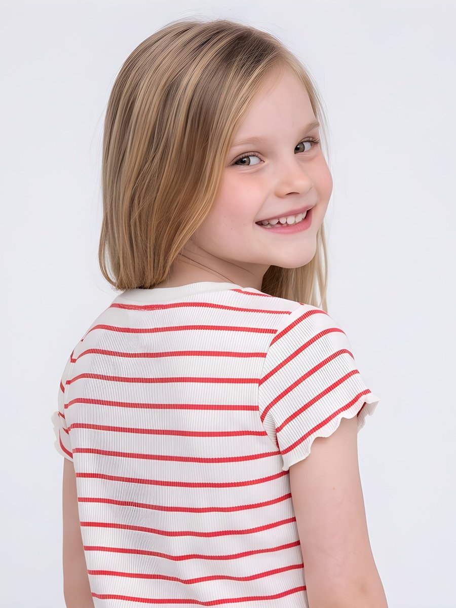 Girls Ribbed T-Shirt with Embroidery