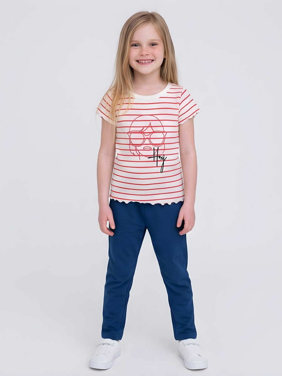 Girls Ribbed T-Shirt with Embroidery