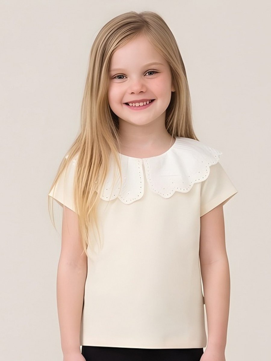 Girls Scallop Lace Collar Textured Top