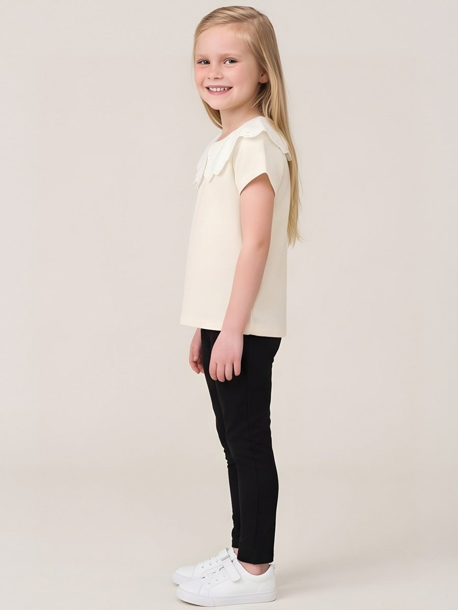Girls Scallop Lace Collar Textured Top