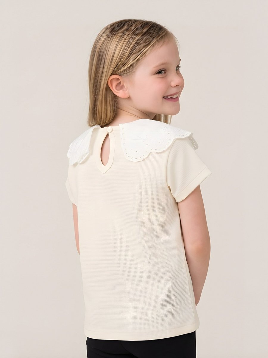 Girls Scallop Lace Collar Textured Top