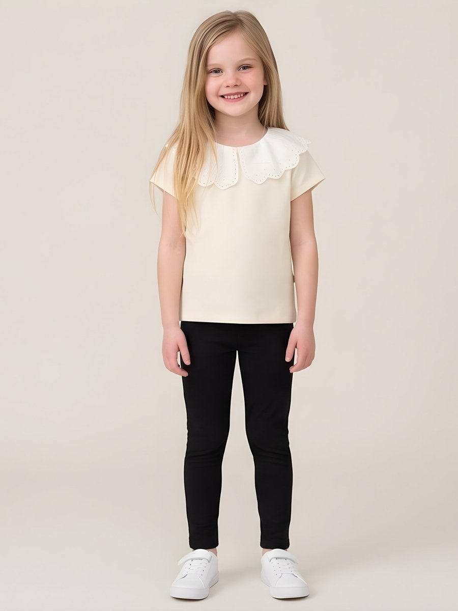 Girls Scallop Lace Collar Textured Top