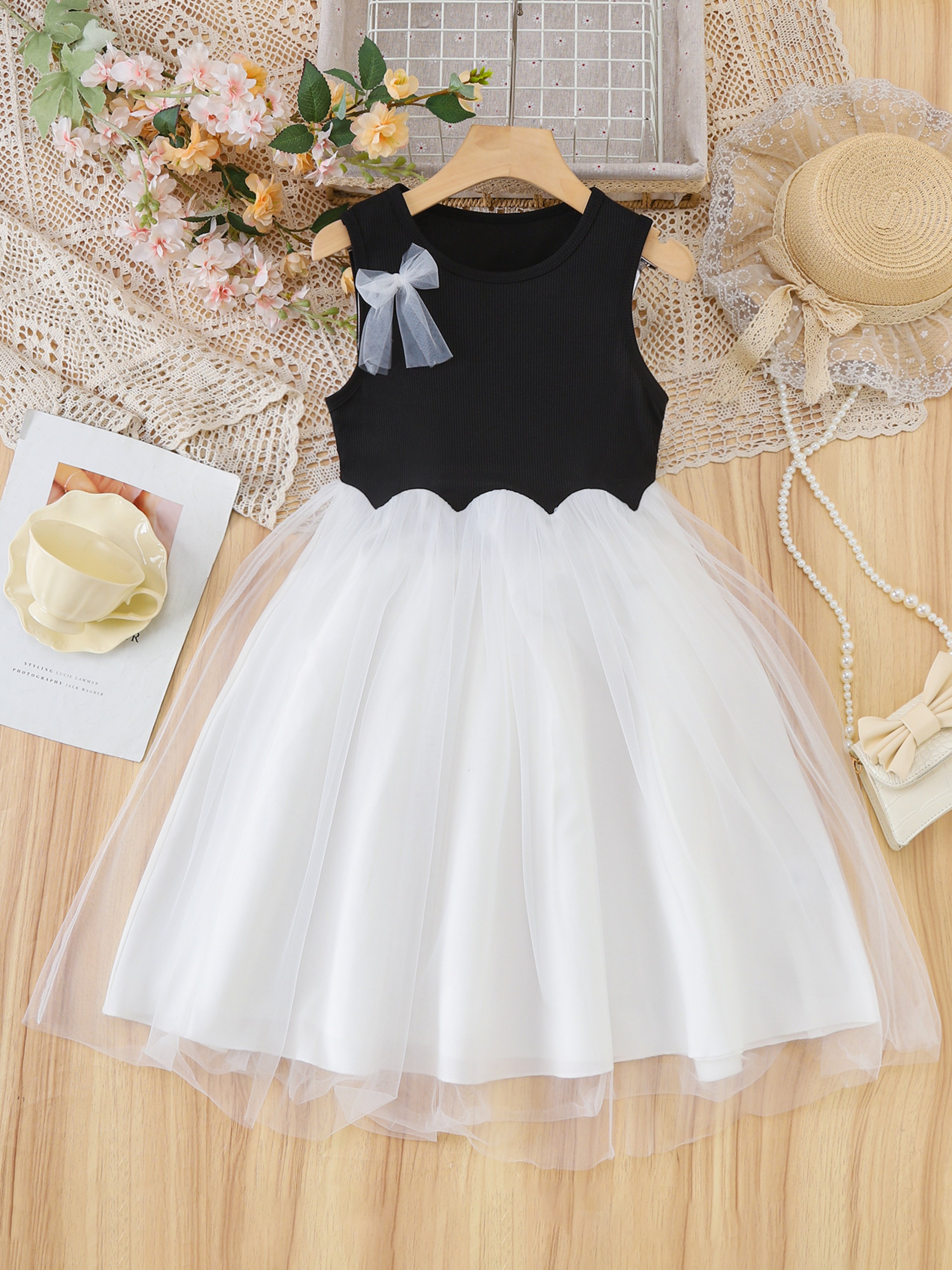 Girls A-Line Knee-Length Mesh Dress