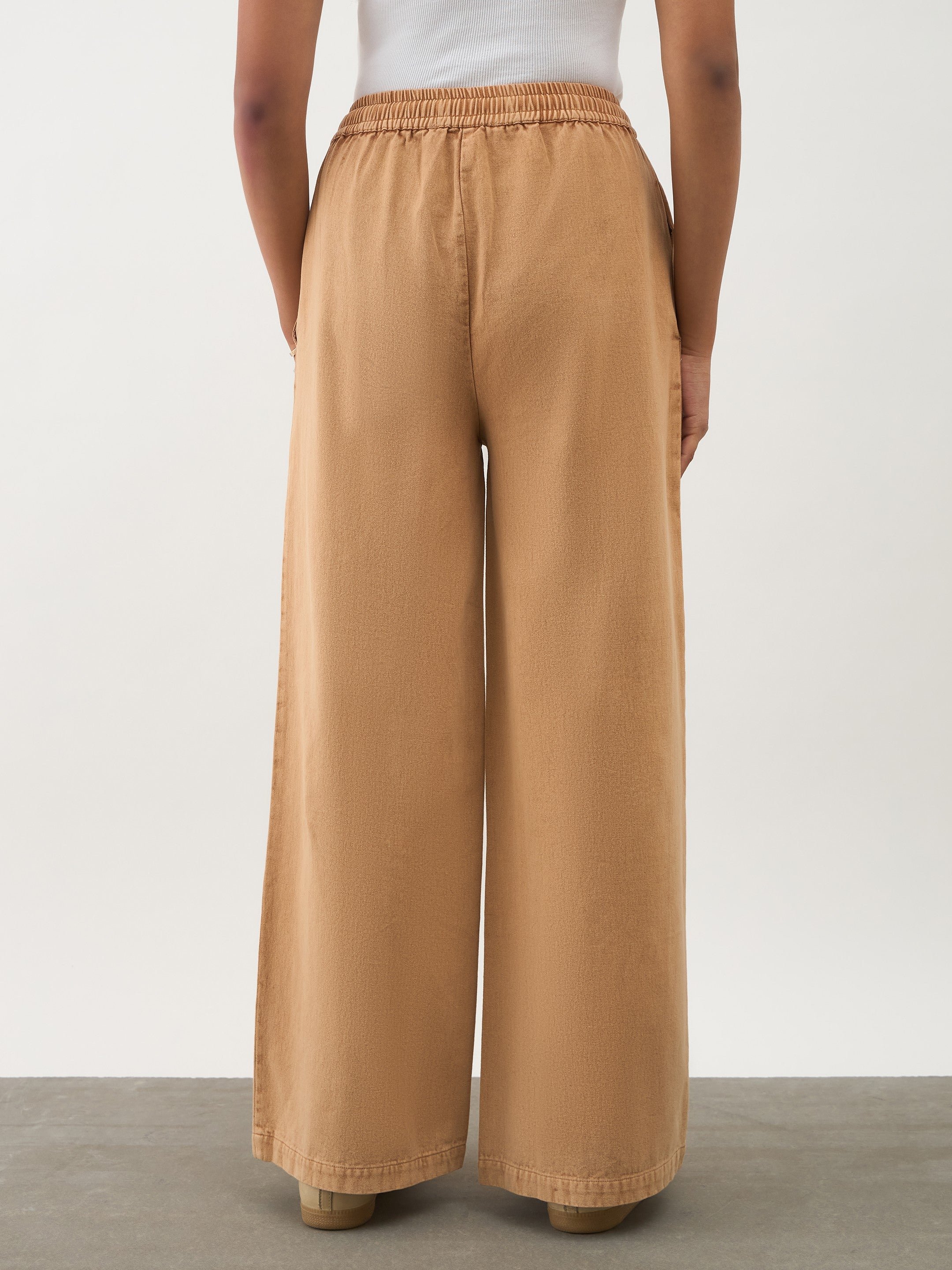 Girls Beige Wide Leg Drawstring Trousers