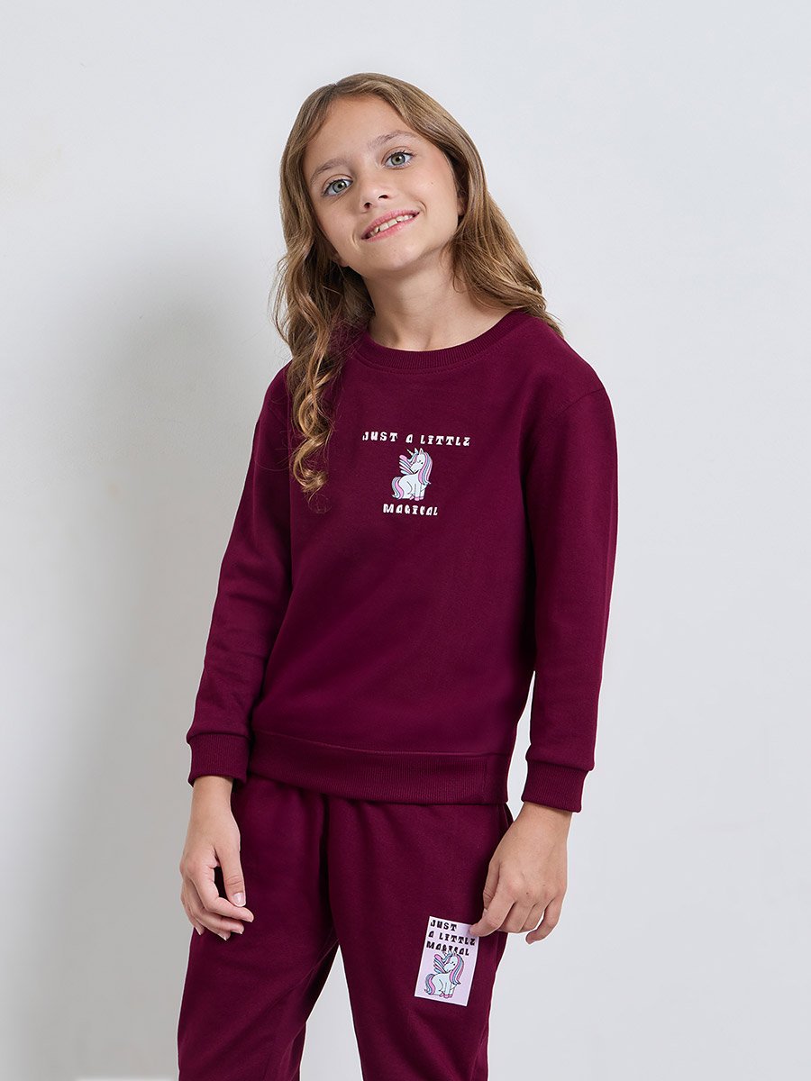 Girls Drop Shoulder Graphic Sweatshirt and Joggers Set