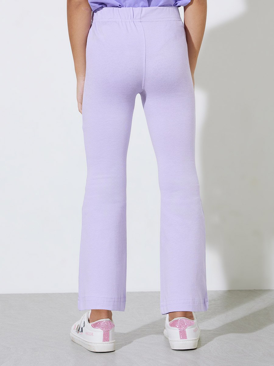 Girls Lilac Solid Full Length Fit and Flare Leggings With Patchwork Detail