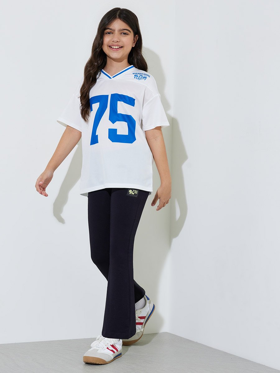 Teen Girls Black Solid Patchwork Details Flared Leggings