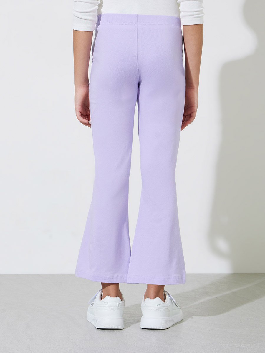 Teen Girls Purple Solid Patchwork Details Flared Leggings