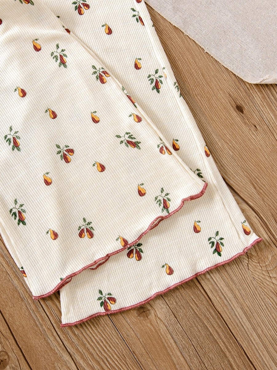 Girls Pear Print Ribbed T-Shirt and Pyjama Set