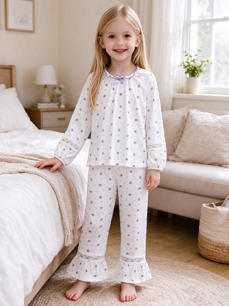 White Ditsy Print Top and Pyjama Set