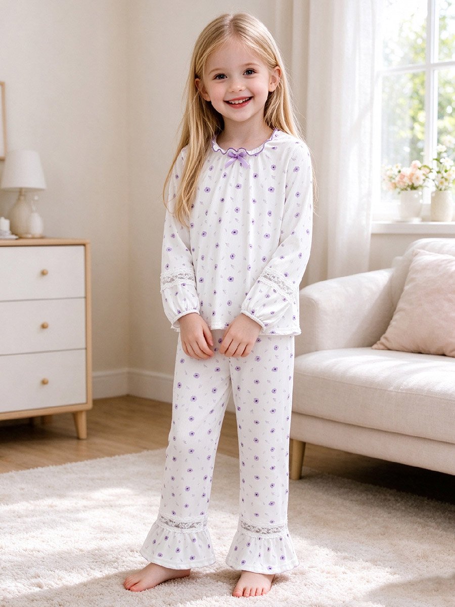 White Ditsy Print Top and Pyjama Set