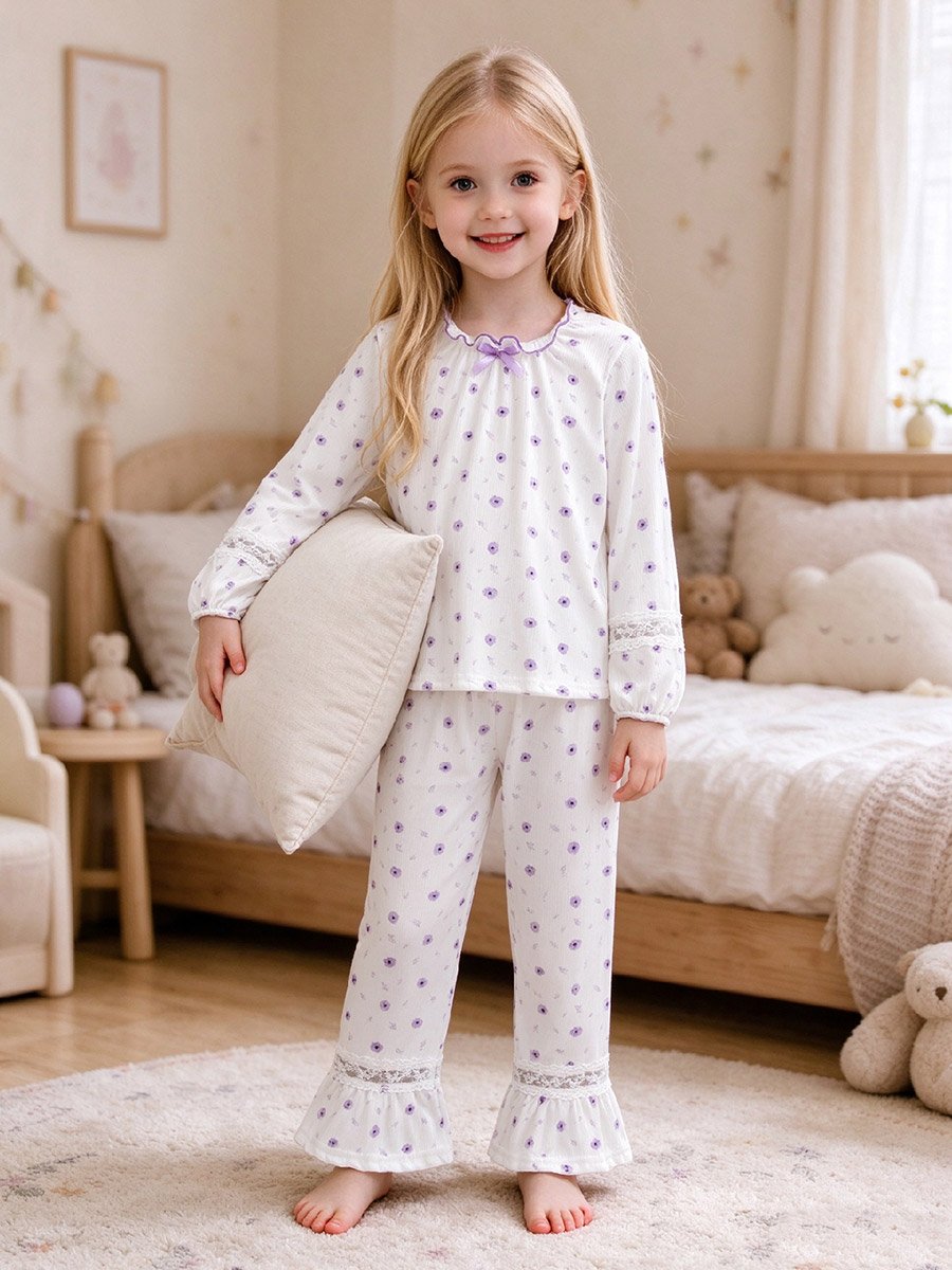 White Ditsy Print Top and Pyjama Set