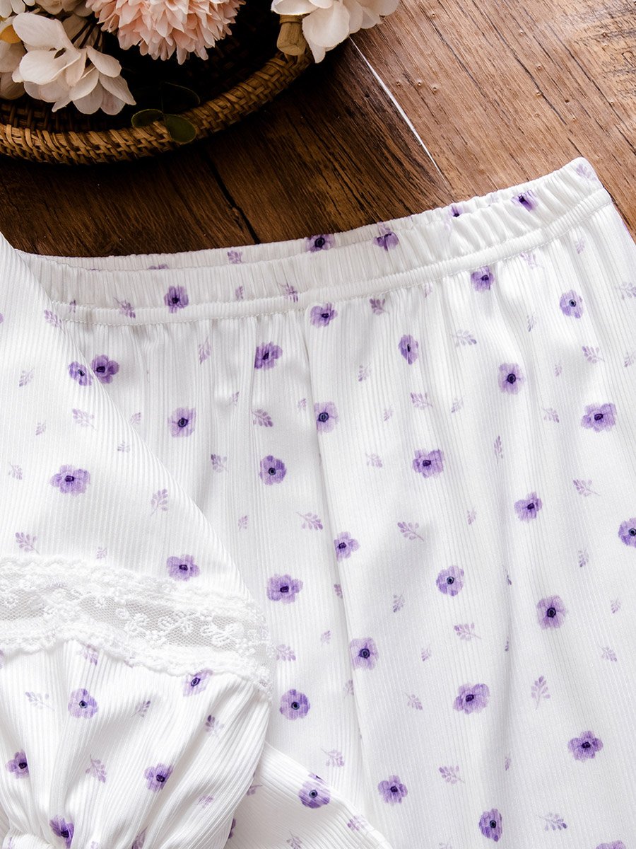 White Ditsy Print Top and Pyjama Set