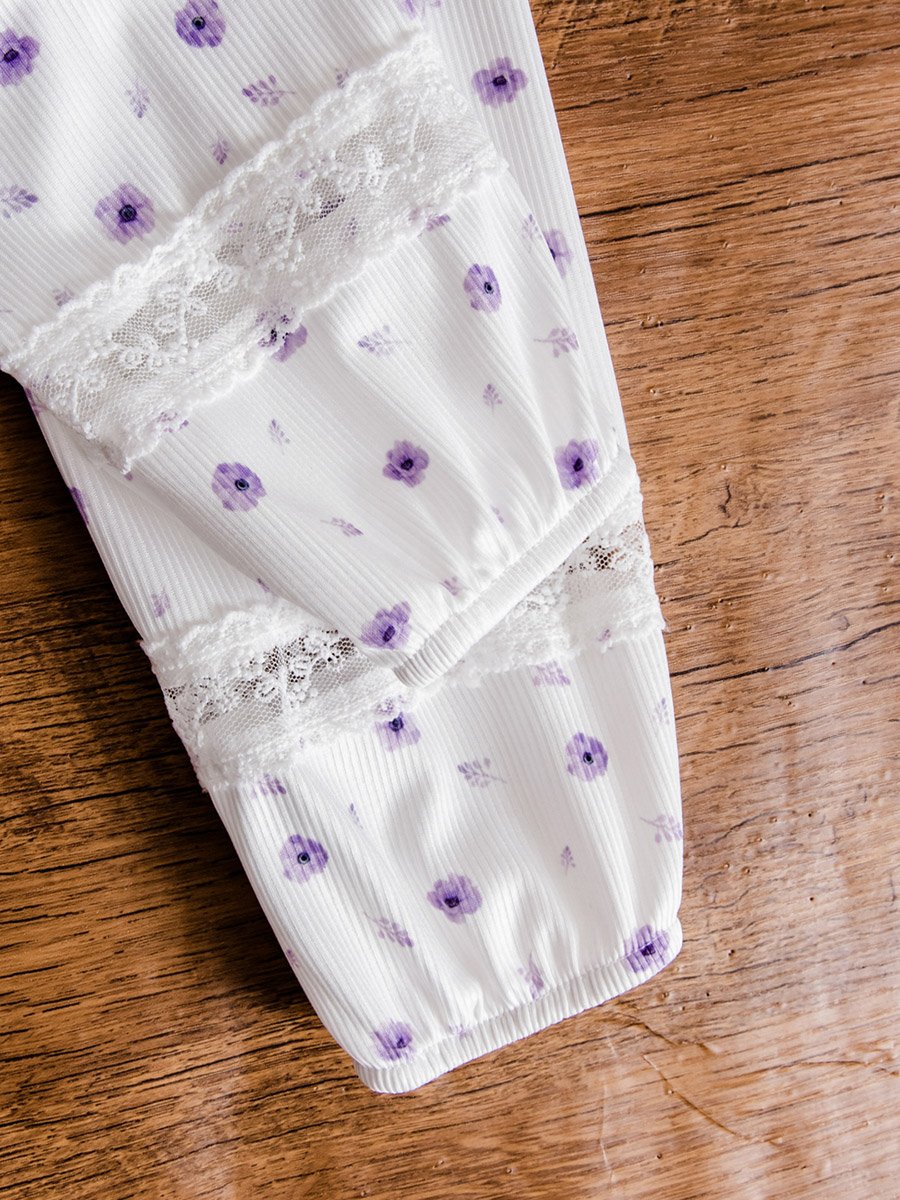 White Ditsy Print Top and Pyjama Set