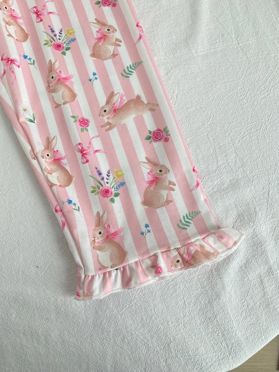 Girls Pink Striped Shirt and Pyjama Set
