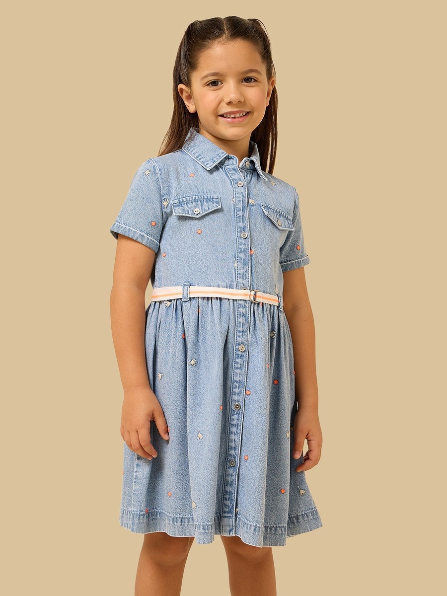 Embroidered Denim Shirt Dress