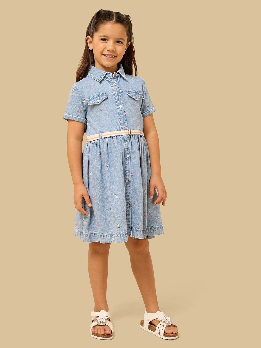 Embroidered Denim Shirt Dress