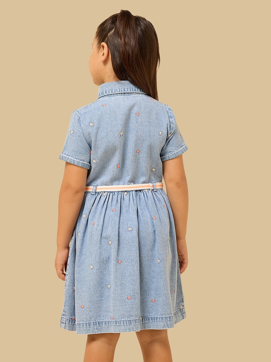 Embroidered Denim Shirt Dress