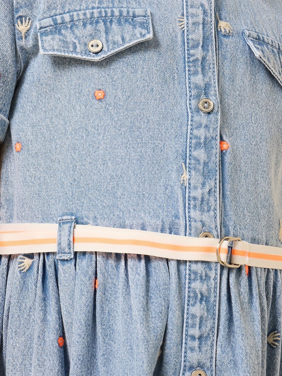 Embroidered Denim Shirt Dress