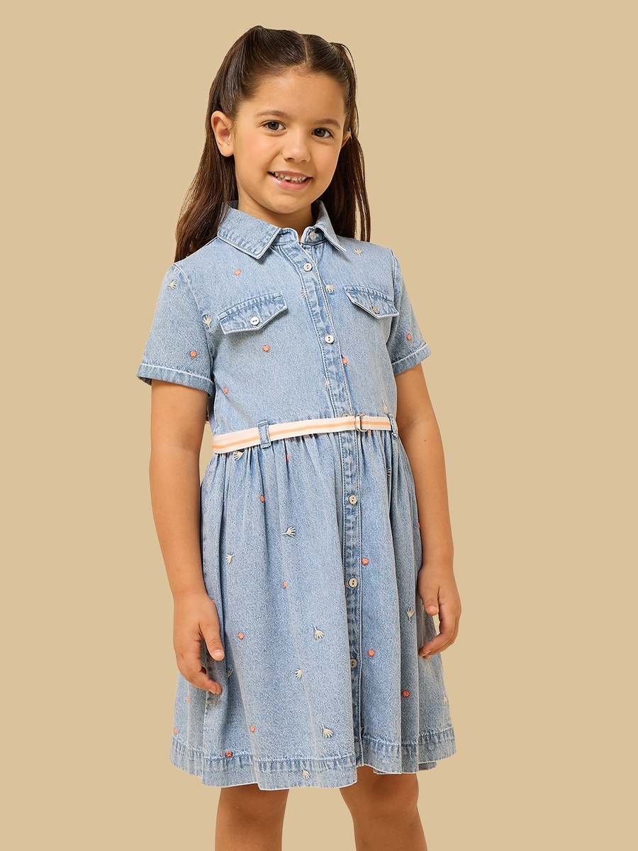 Embroidered Denim Shirt Dress