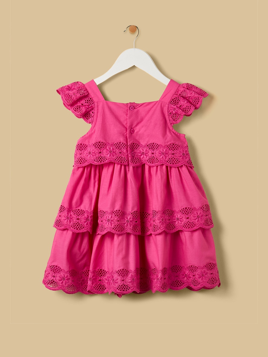 Embroidered Square Neck Sleeveless Tiered Dress