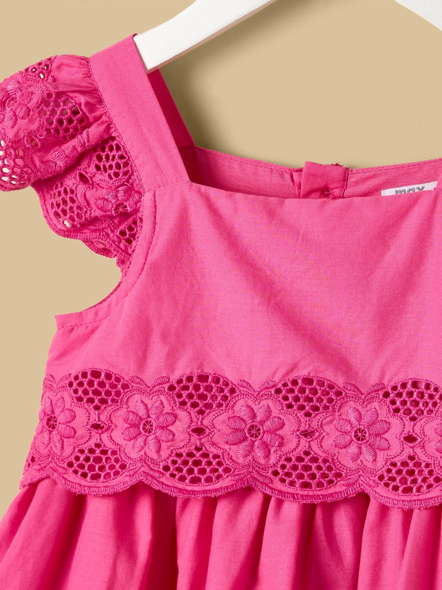 Embroidered Square Neck Sleeveless Tiered Dress