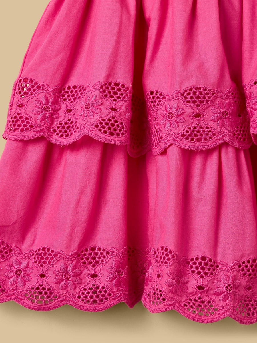 Embroidered Square Neck Sleeveless Tiered Dress