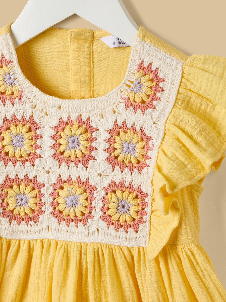 Crochet Detail Double Gauze Dress with Bloomers