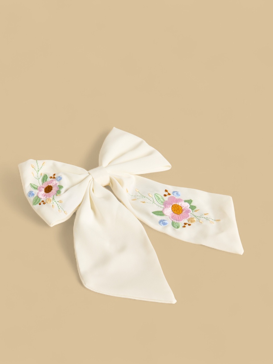 Embroidered Bow Hair Clip