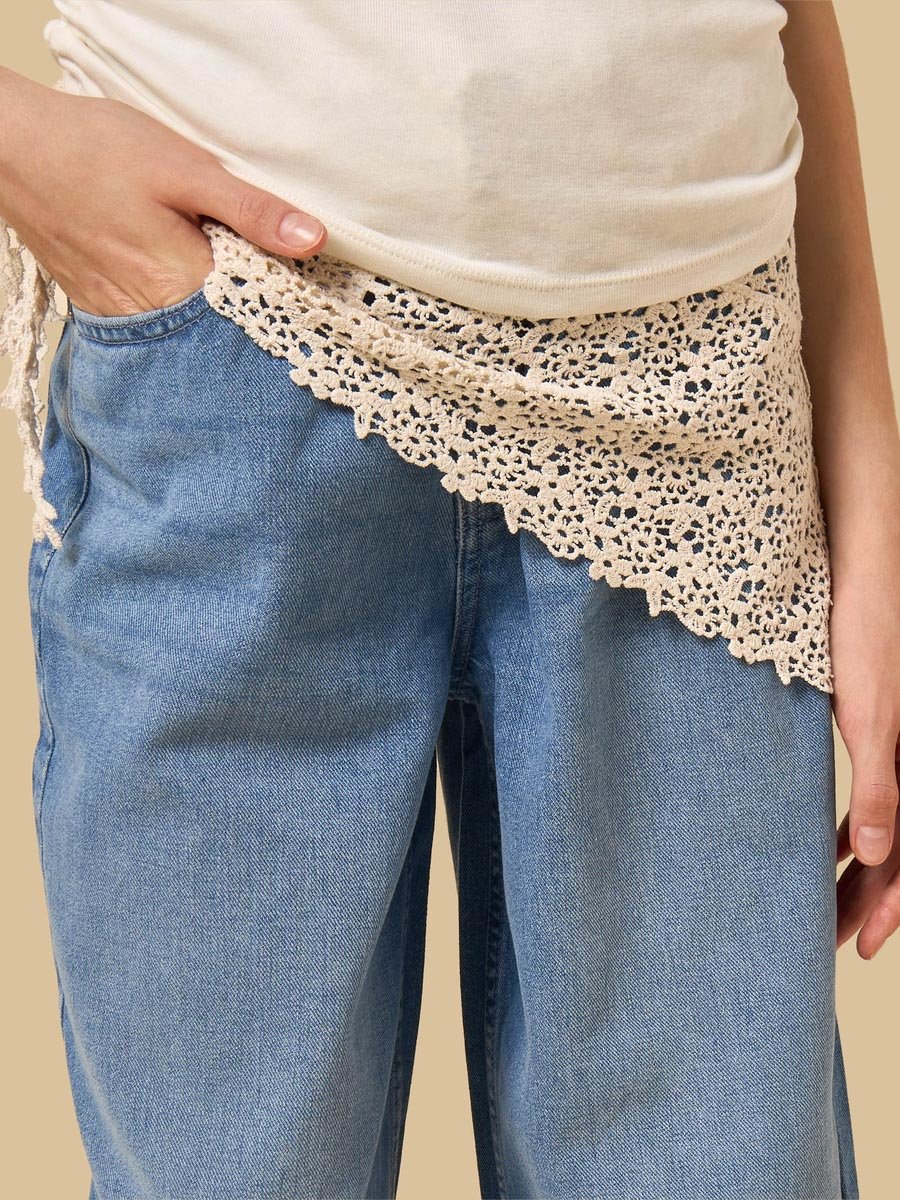 Straight Fit Jeans with Crochet Waist Wrap