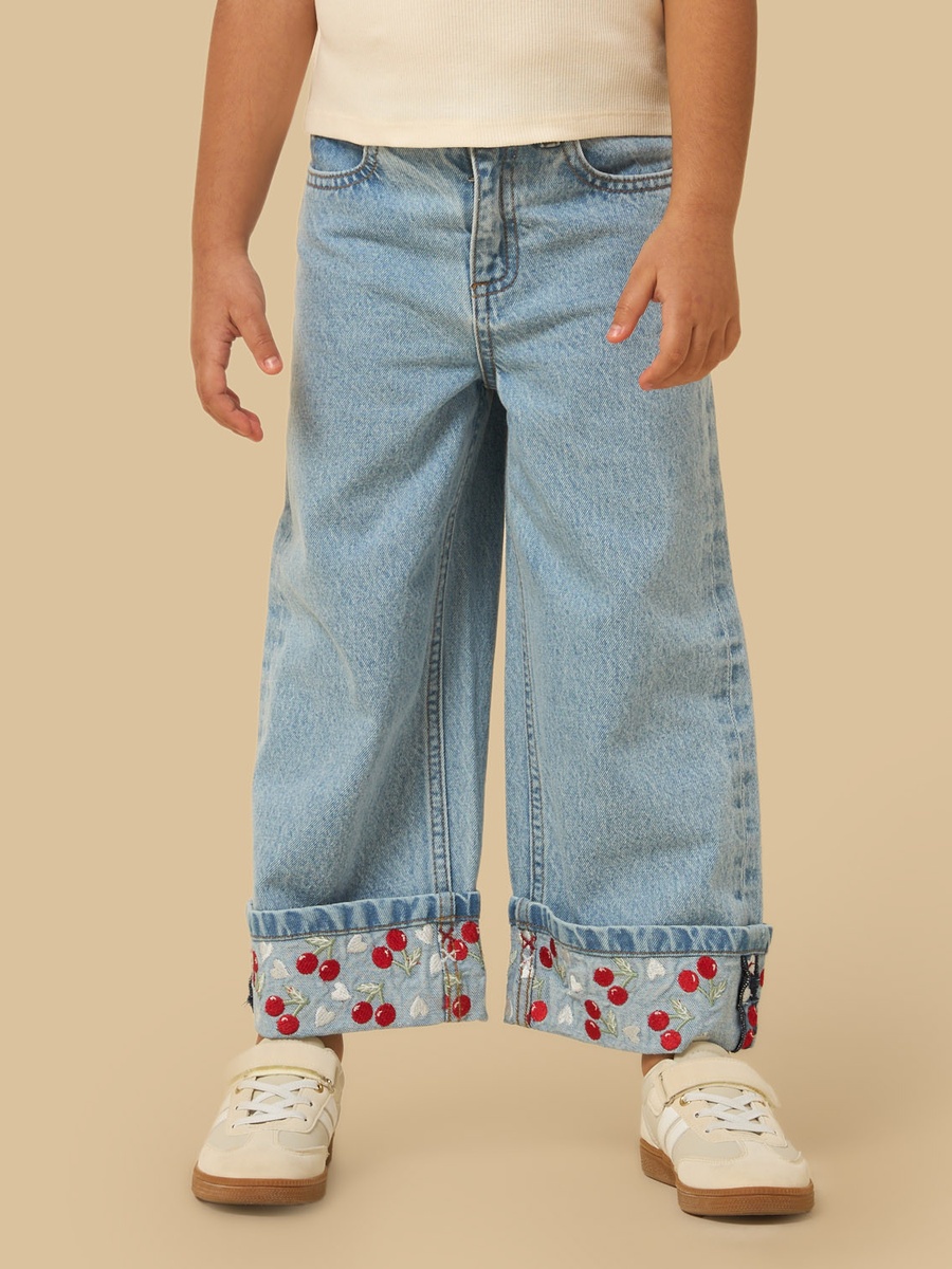 Cherry Embroidered Straight Fit Jeans