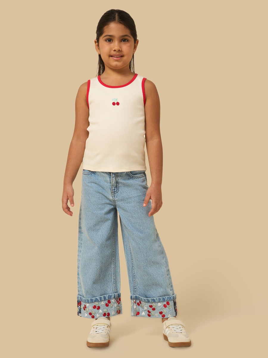 Cherry Embroidered Straight Fit Jeans
