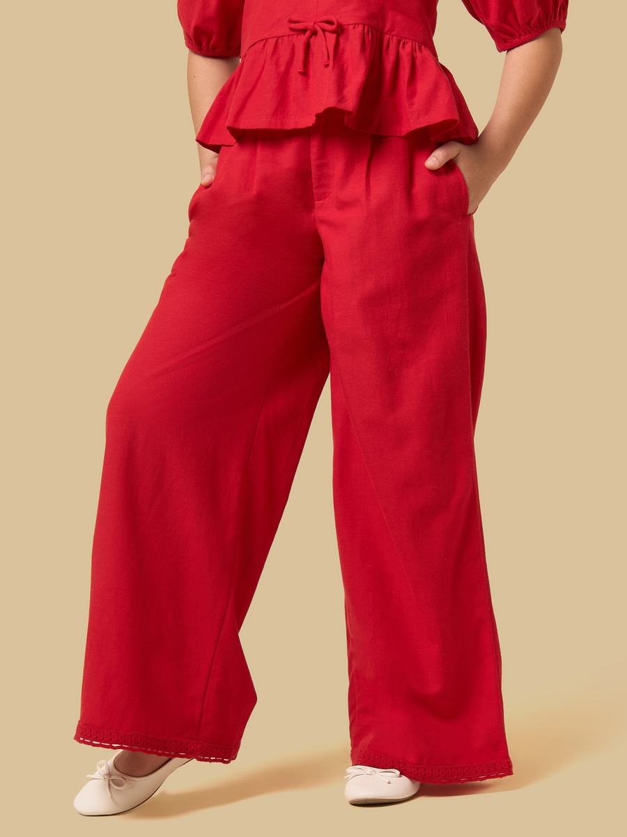 Pleated Linen Blend Wide Leg Pants