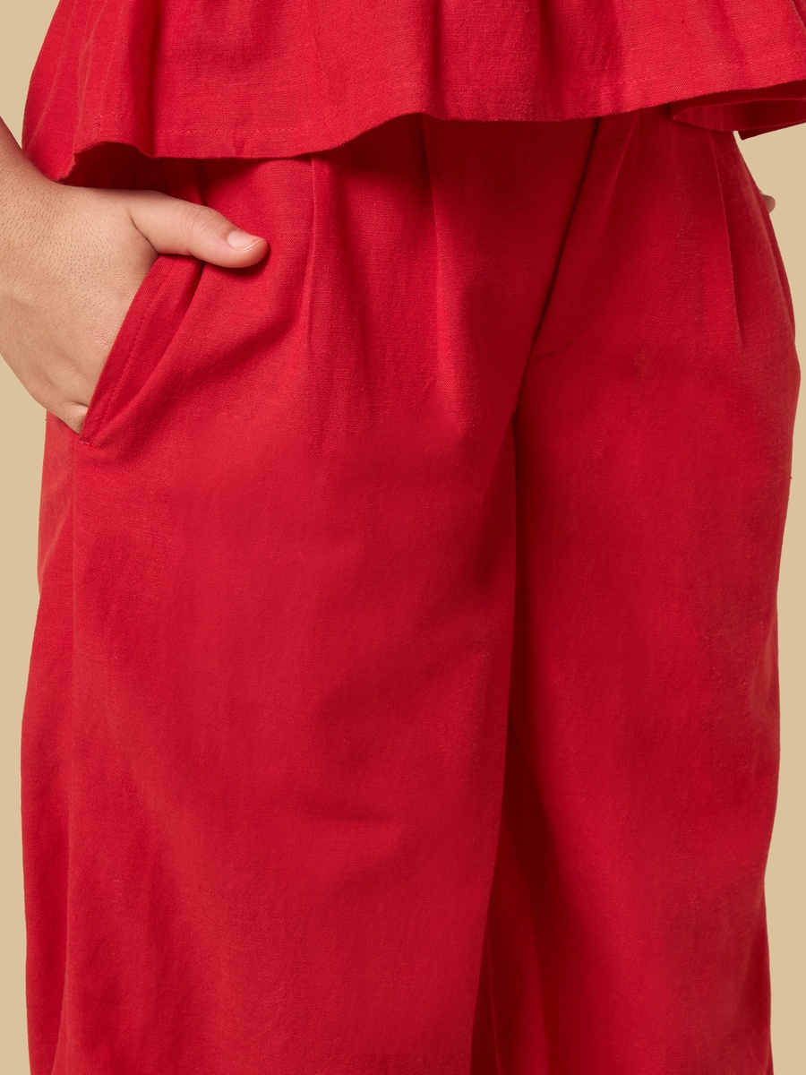 Pleated Linen Blend Wide Leg Pants